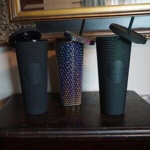 Starbucks Lid & Straws Tumblers 24 OZ Flat Black Emerald Green  Iridescent Blue
